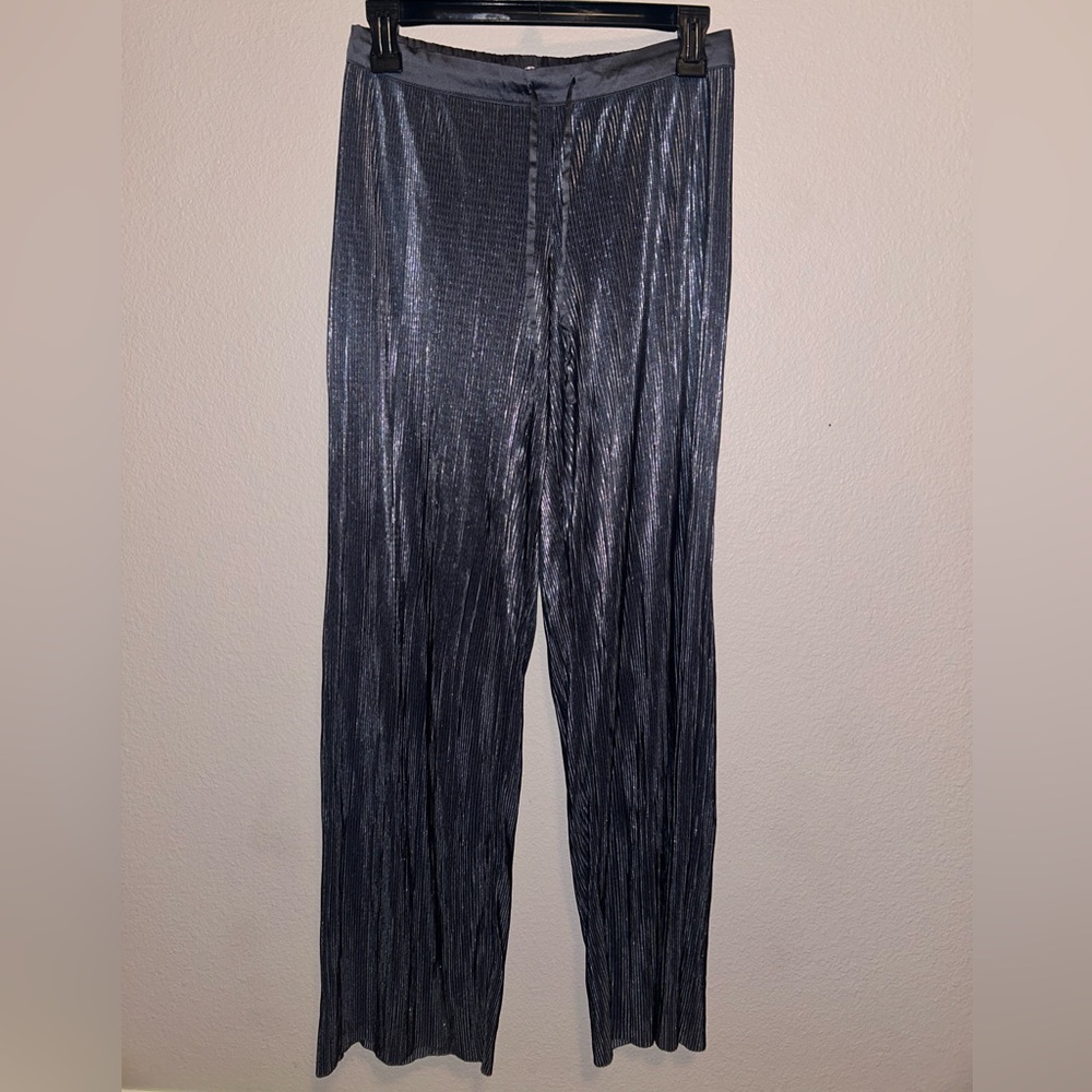 Victoria's Secret Metallic Charcoal Pleated Wide-Leg Pants